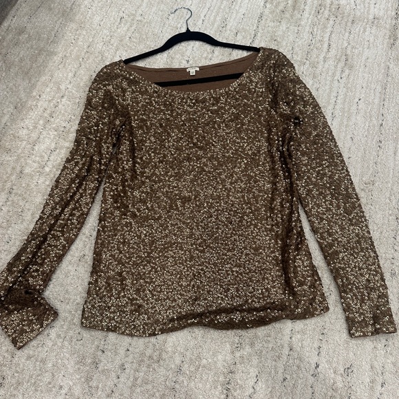 J.Crew Women's Gold Sequins Embellished Long Sleeve Top - Picture 2 of 4